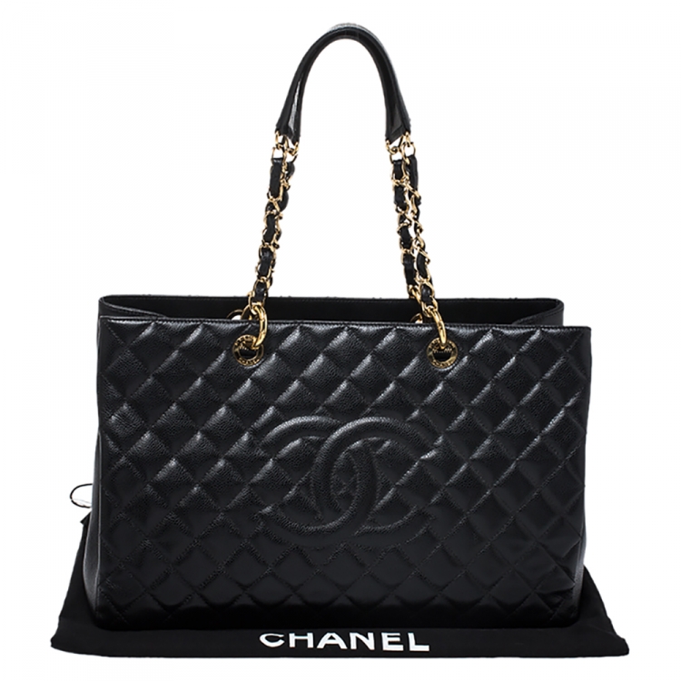 Pre Owned Chanel Black Quilted Caviar Leather XL Grand Shopper Tote