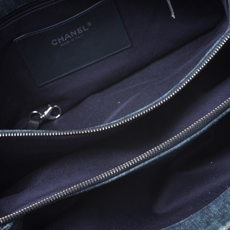 Pre Owned Chanel Blue Camellia Denim Just Mademoiselle Bowler Bag