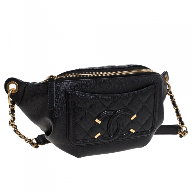 Pre Owned Chanel Black Caviar Leather Bi Classic Belt Bag