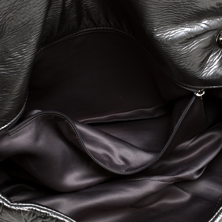 Pre Owned Chanel Metallic Grey Vinyl Rock in Moscow Flap Bag