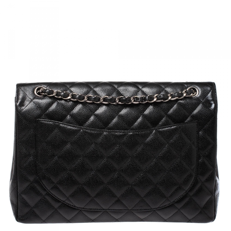 Pre Owned Chanel Black Quilted Caviar Leather Maxi Classic Single Flap Bag