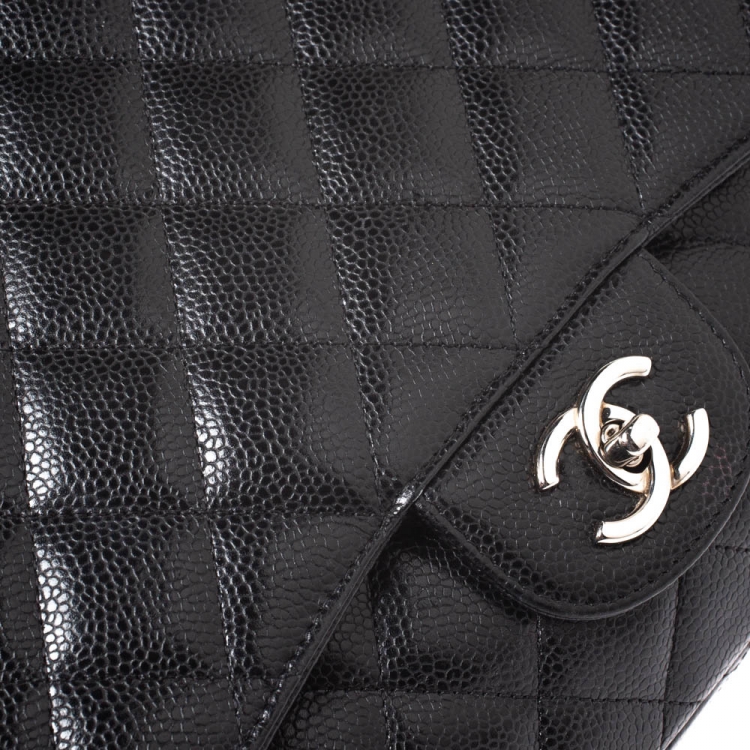Pre Owned Chanel Black Quilted Caviar Leather Maxi Classic Single Flap Bag
