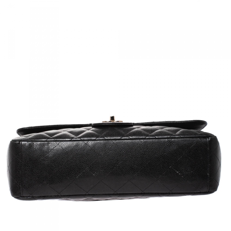 Pre Owned Chanel Black Quilted Caviar Leather Maxi Classic Single Flap Bag