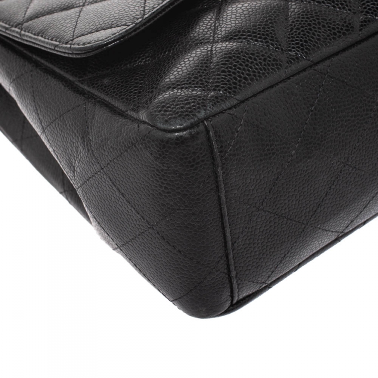 Pre Owned Chanel Black Quilted Caviar Leather Maxi Classic Single Flap Bag