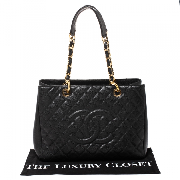 Pre Owned Chanel Black Quilted Caviar Leather Grand Shopper Tote