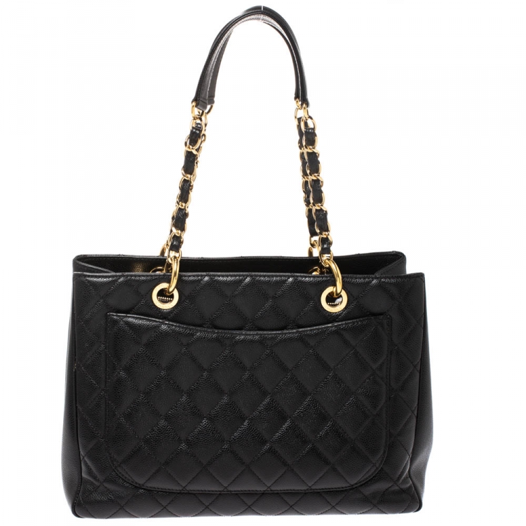 Pre Owned Chanel Black Quilted Caviar Leather Grand Shopper Tote