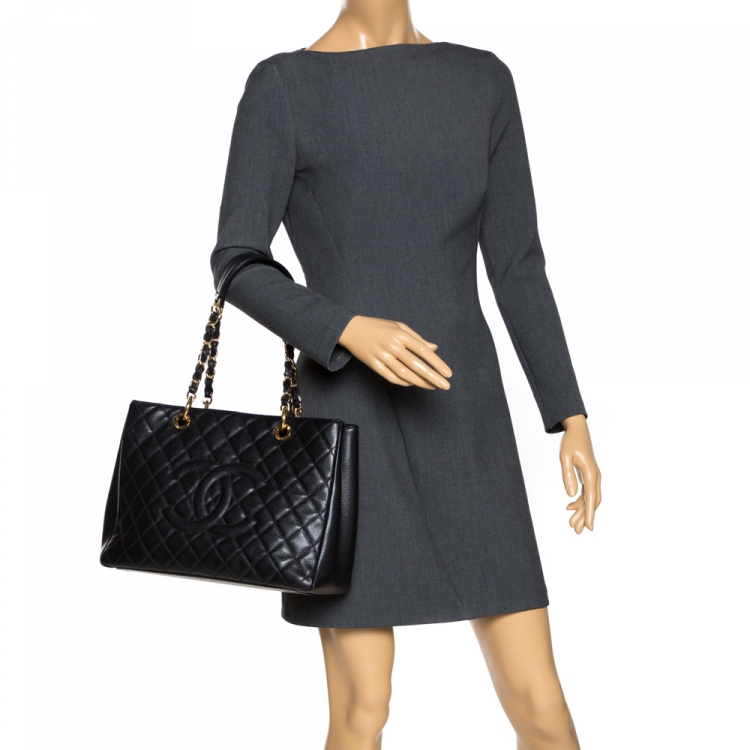 Pre Owned Chanel Black Quilted Caviar Leather Grand Shopper Tote