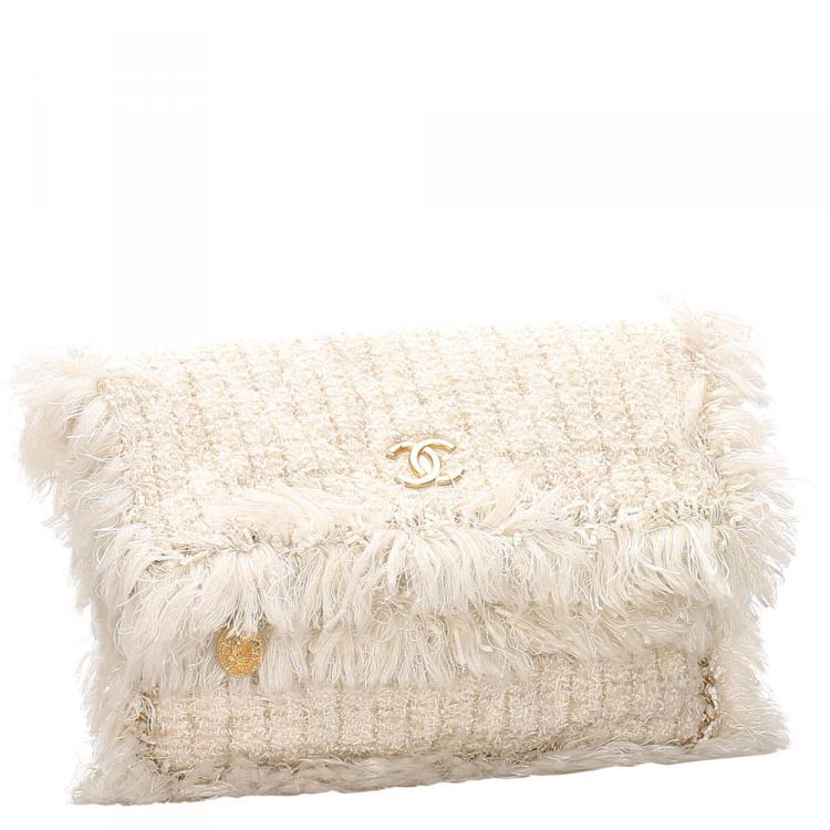 chanel white tweed bag