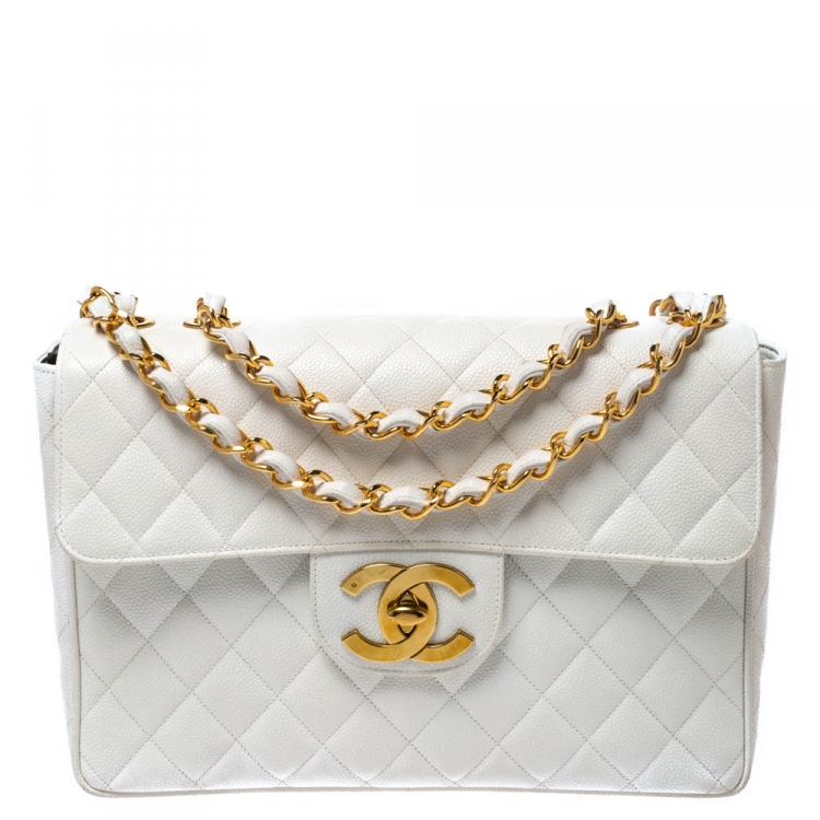 Chanel White Quilted Caviar Leather Jumbo Vintage Classic Single Flap Bag  Chanel | The Luxury Closet