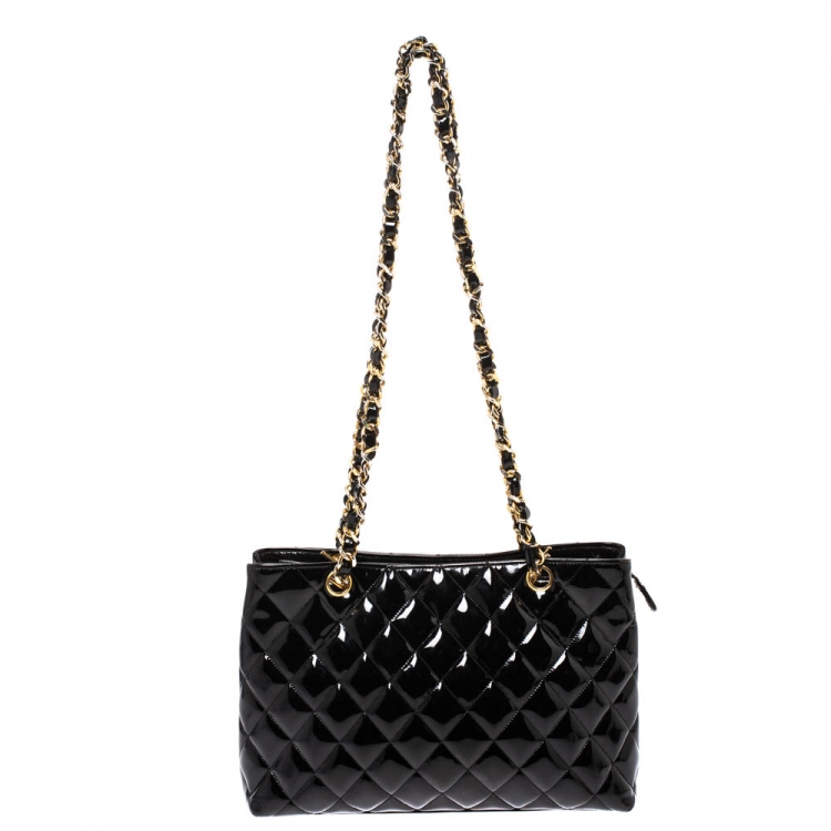 Chanel Black Quilted Patent Leather CC Chain Tote Chanel