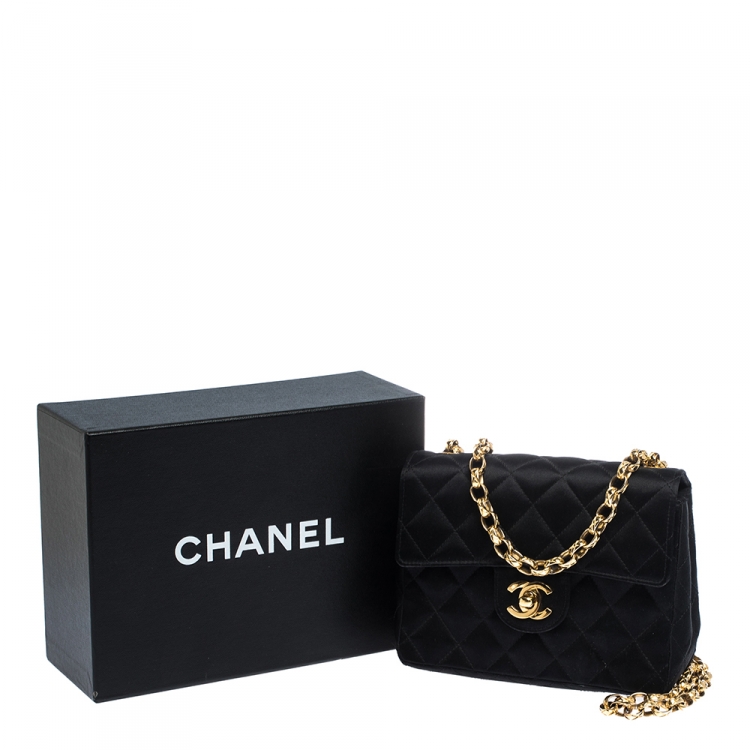 Pre Owned Chanel Black Quilted Satin Vintage Square Flap Bag