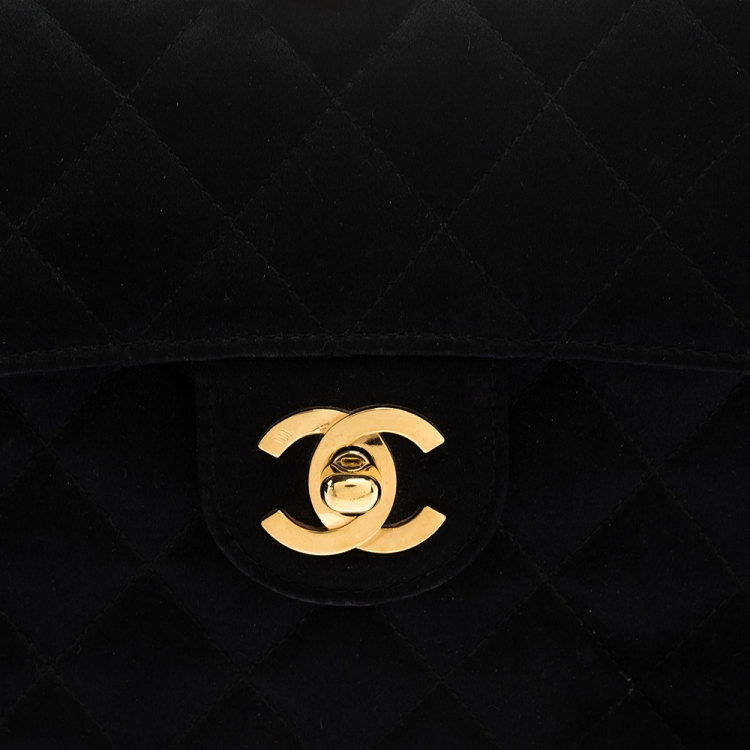 Pre Owned Chanel Black Quilted Satin Vintage Square Flap Bag