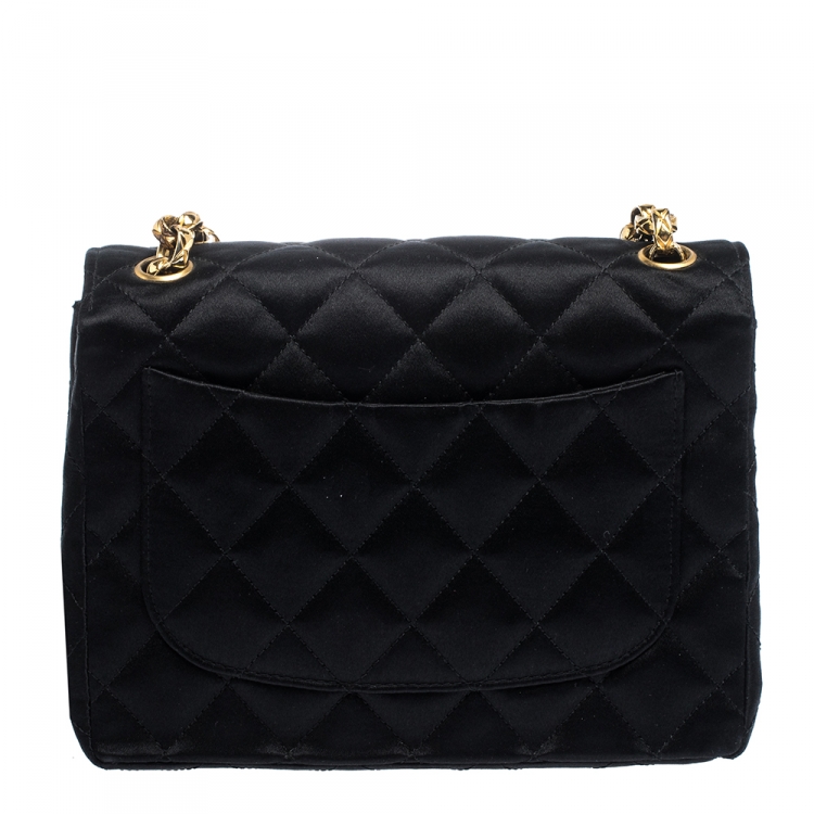 Pre Owned Chanel Black Quilted Satin Vintage Square Flap Bag