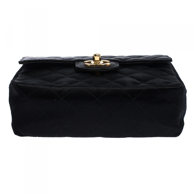 Pre Owned Chanel Black Quilted Satin Vintage Square Flap Bag