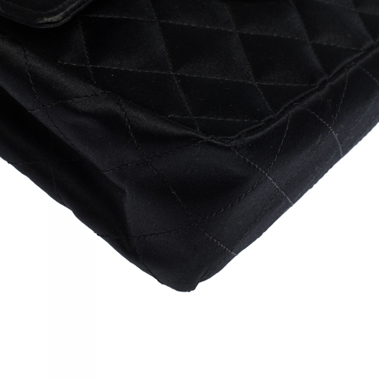Pre Owned Chanel Black Quilted Satin Vintage Square Flap Bag