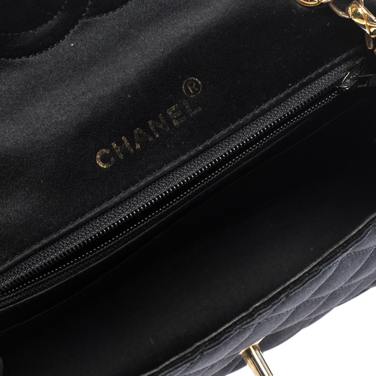 Pre Owned Chanel Black Quilted Satin Vintage Square Flap Bag