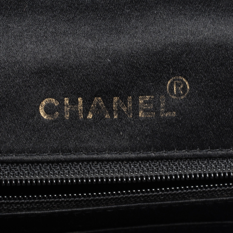 Pre Owned Chanel Black Quilted Satin Vintage Square Flap Bag