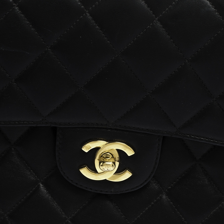 Pre Owned Chanel Black Quilted Leather Vintage Double Sided Flap Bag
