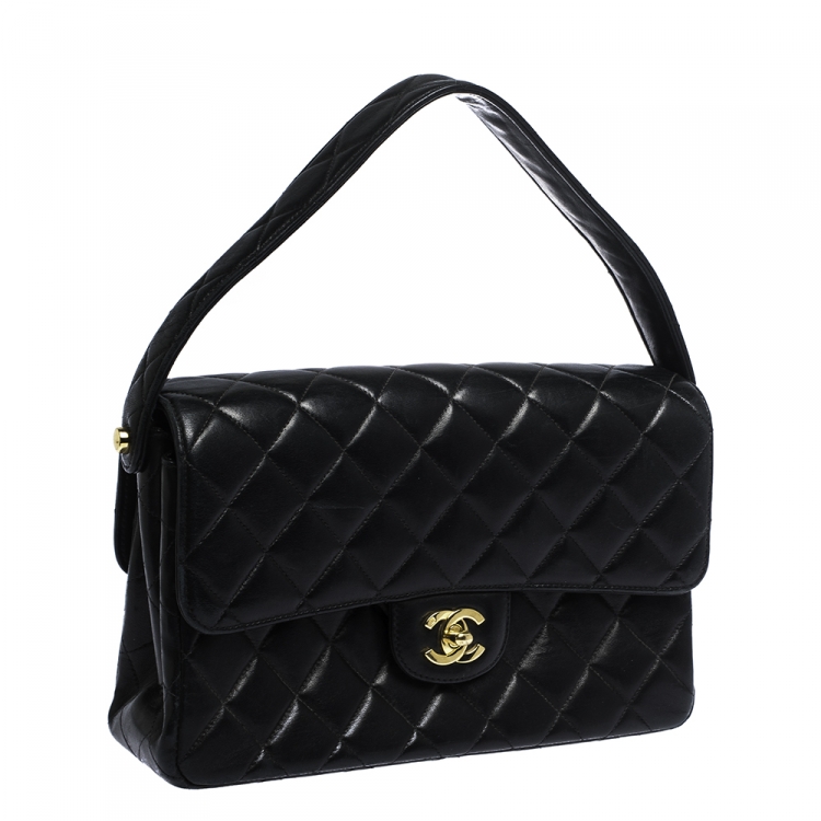 Pre Owned Chanel Black Quilted Leather Vintage Double Sided Flap Bag