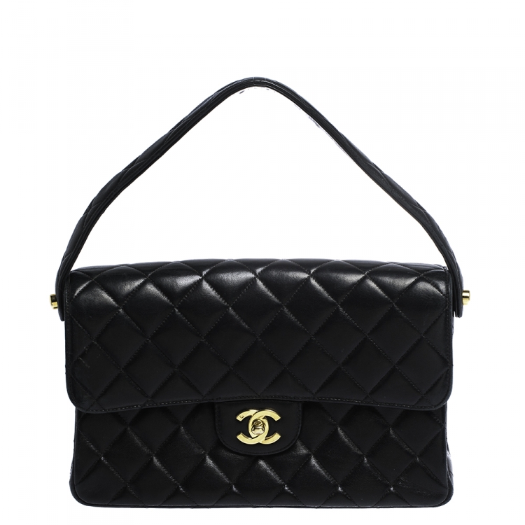 Pre Owned Chanel Black Quilted Leather Vintage Double Sided Flap Bag