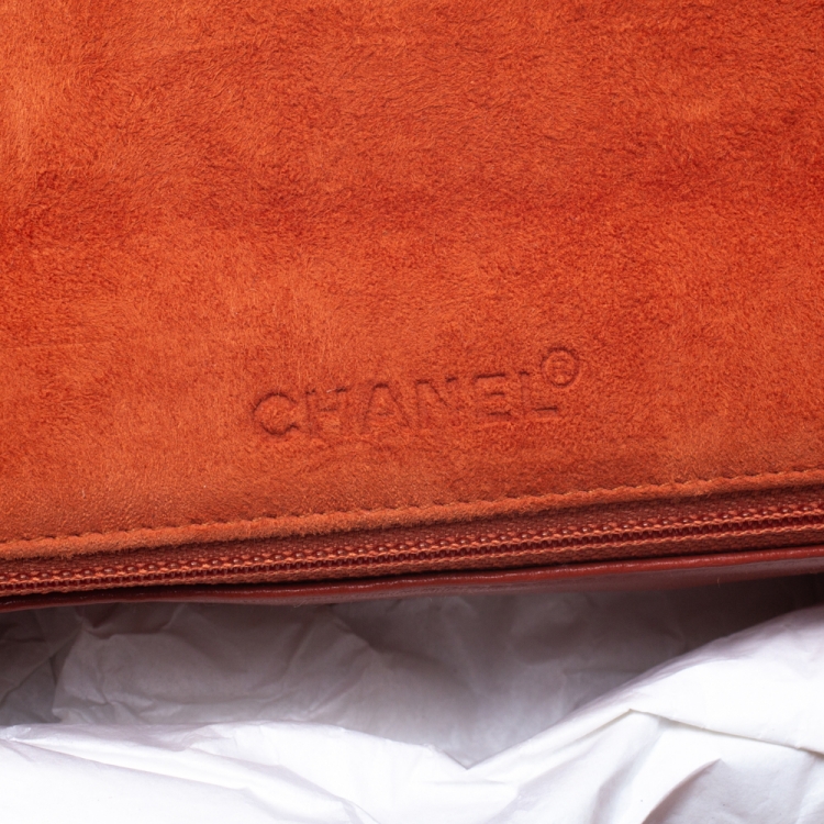 Pre Owned Chanel Orange Stitch Square Quilted Suede Single Flap Bag