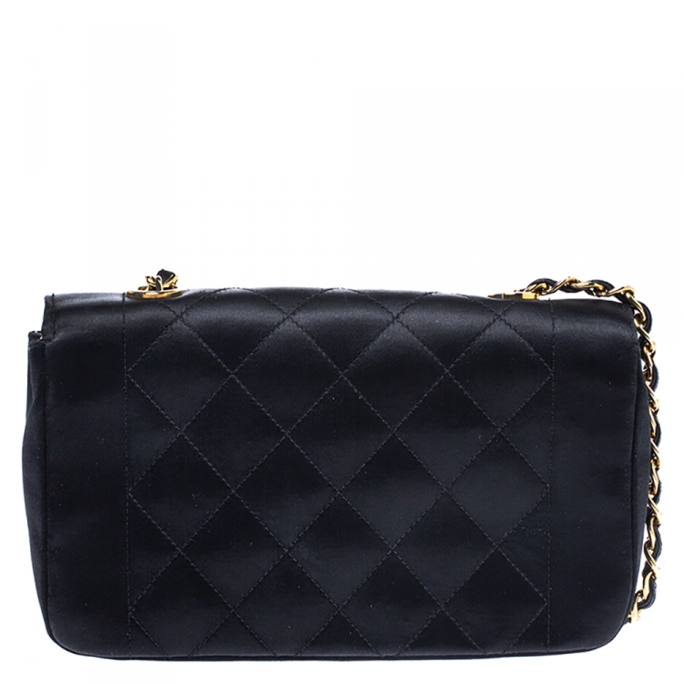 Pre Owned Chanel Black Quilted Satin Mini Vintage Flap Bag