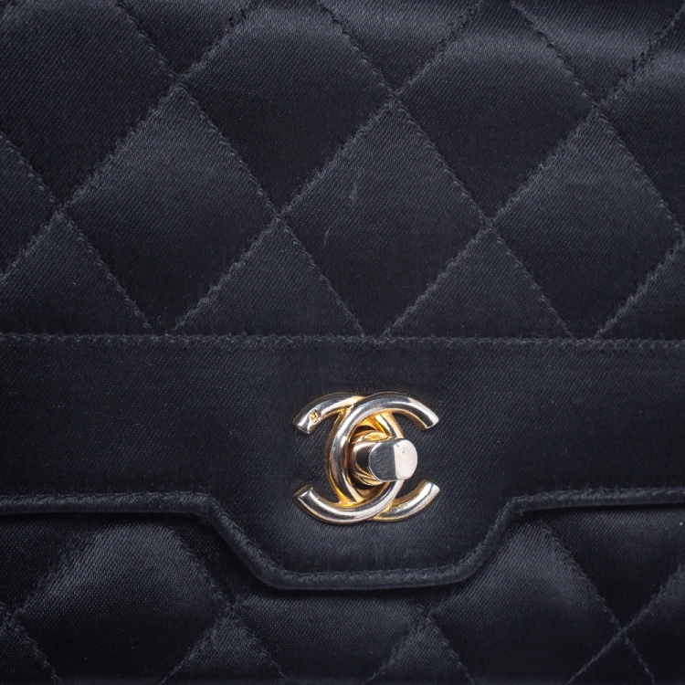 Pre Owned Chanel Black Quilted Satin Mini Vintage Flap Bag