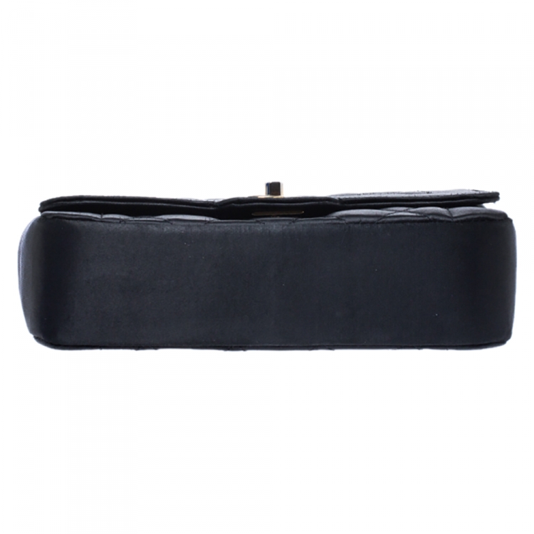 Pre Owned Chanel Black Quilted Satin Mini Vintage Flap Bag