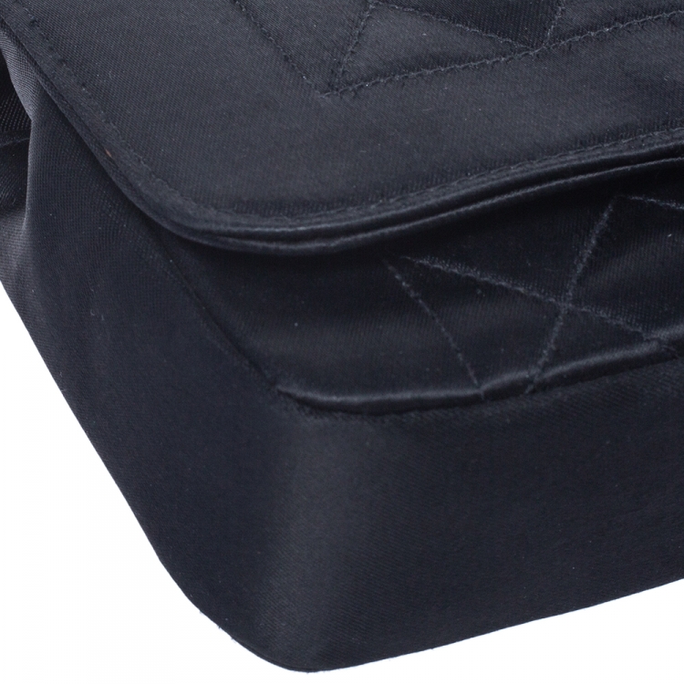 Pre Owned Chanel Black Quilted Satin Mini Vintage Flap Bag