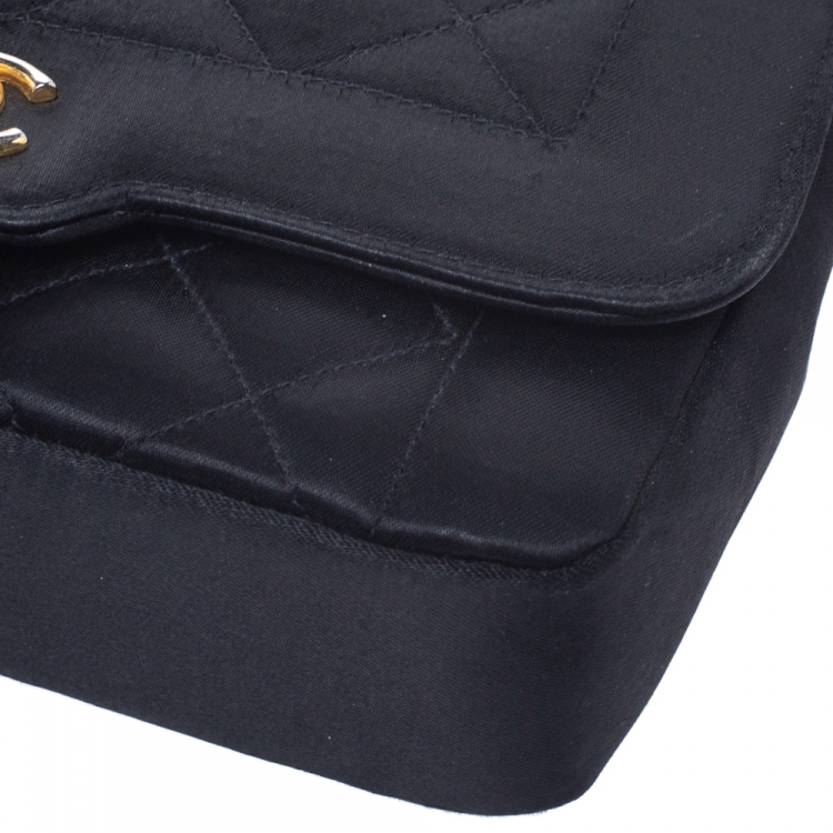 Pre Owned Chanel Black Quilted Satin Mini Vintage Flap Bag
