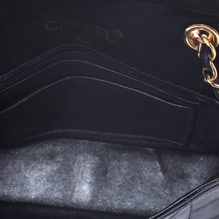 Pre Owned Chanel Black Quilted Satin Mini Vintage Flap Bag