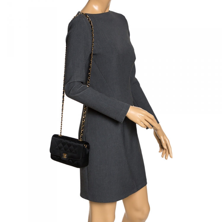 Pre Owned Chanel Black Quilted Satin Mini Vintage Flap Bag