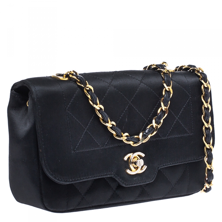 Pre Owned Chanel Black Quilted Satin Mini Vintage Flap Bag