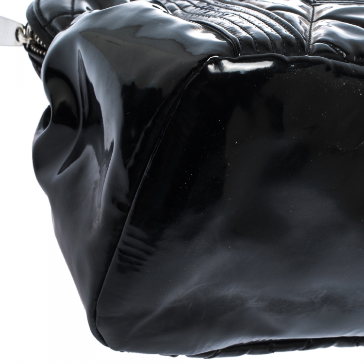 Pre Owned Chanel Black Quilted Patent Leather CC Bowler Bag