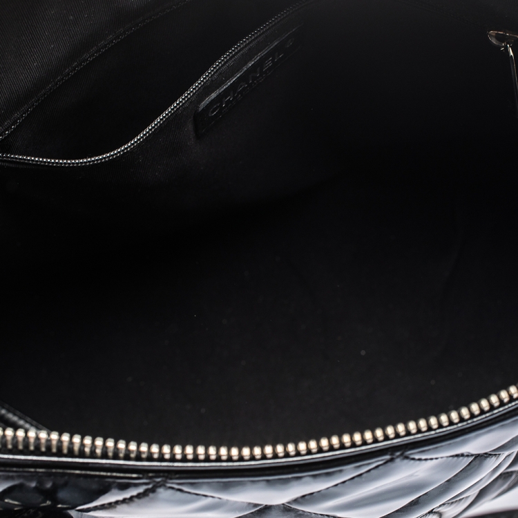 Pre Owned Chanel Black Quilted Patent Leather CC Bowler Bag