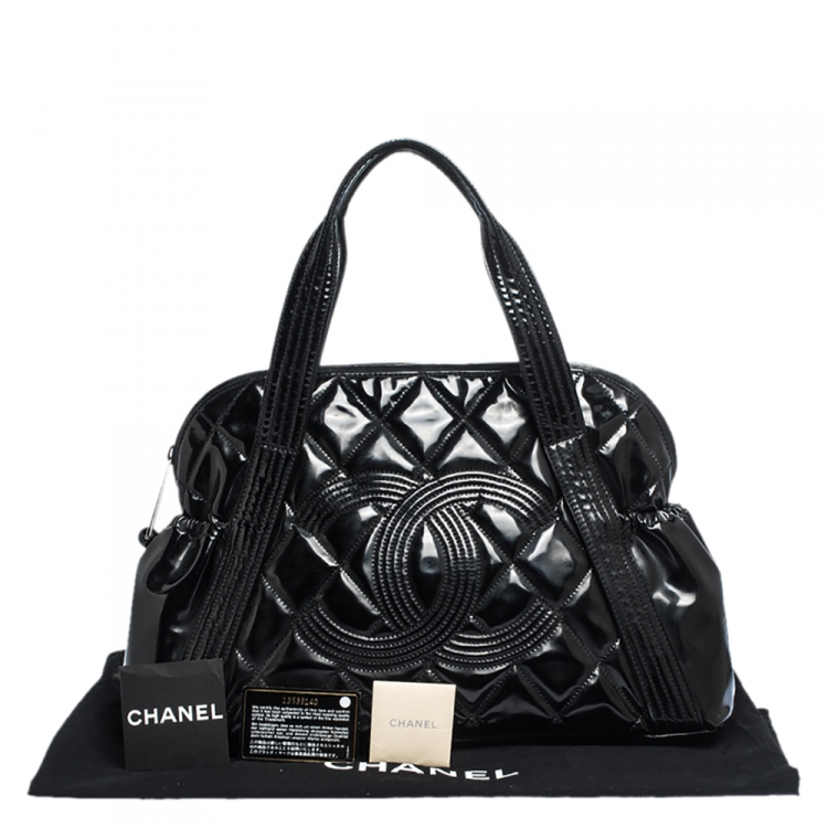 Pre Owned Chanel Black Quilted Patent Leather CC Bowler Bag