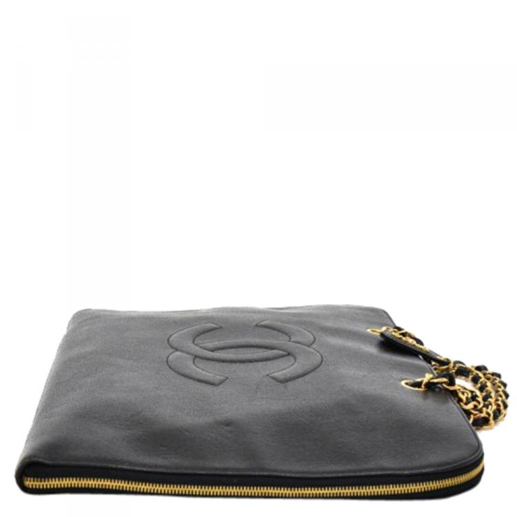 Chanel Black Caviar Leather Flat Shoulder Bag/ Document Case