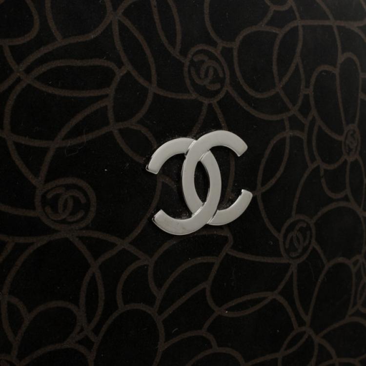 Pre Owned Chanel Black Suede Camelia Embossed Boston bag