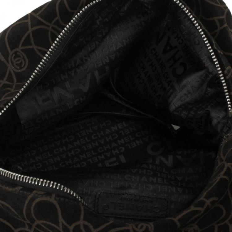 Pre Owned Chanel Black Suede Camelia Embossed Boston bag