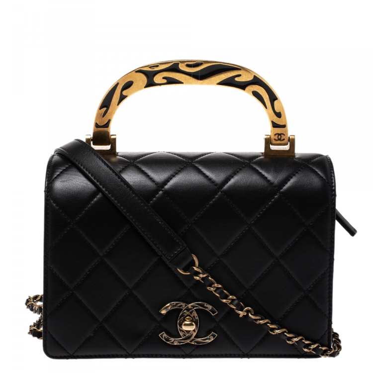 Chanel Black Quilted Leather Enamel Top Handle Bag Chanel | The Luxury  Closet