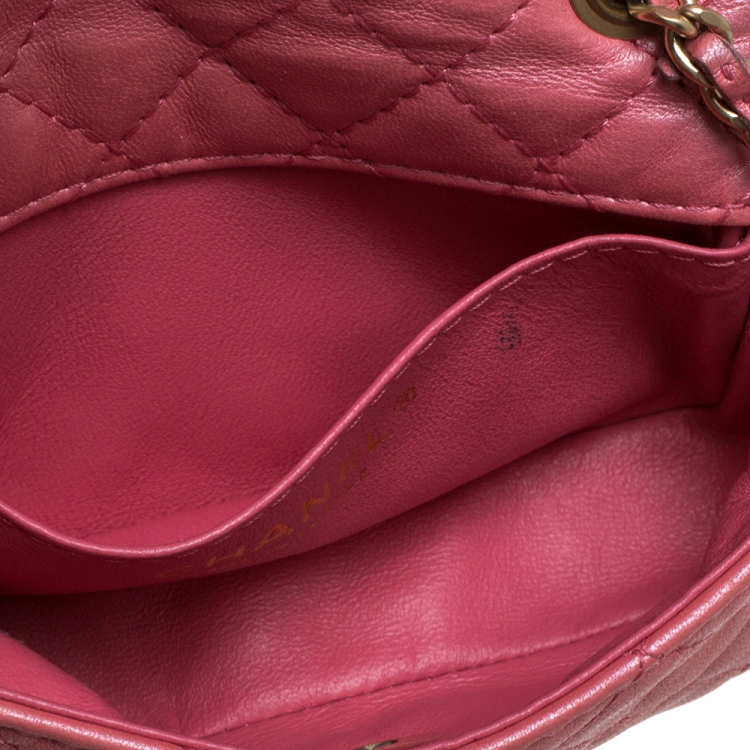 Pre Owned Chanel Pink Quilted Leather Jeweled CC Mini Single Flap Bag