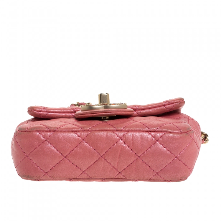 Pre Owned Chanel Pink Quilted Leather Jeweled CC Mini Single Flap Bag