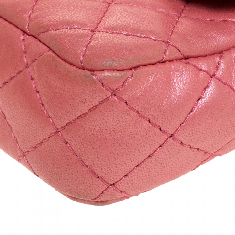Pre Owned Chanel Pink Quilted Leather Jeweled CC Mini Single Flap Bag