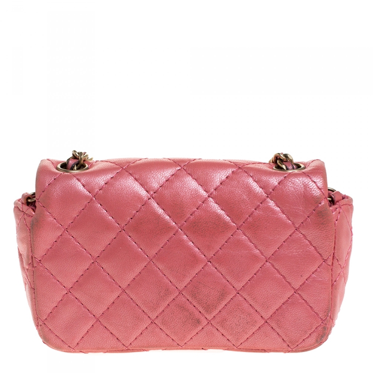 Pre Owned Chanel Pink Quilted Leather Jeweled CC Mini Single Flap Bag