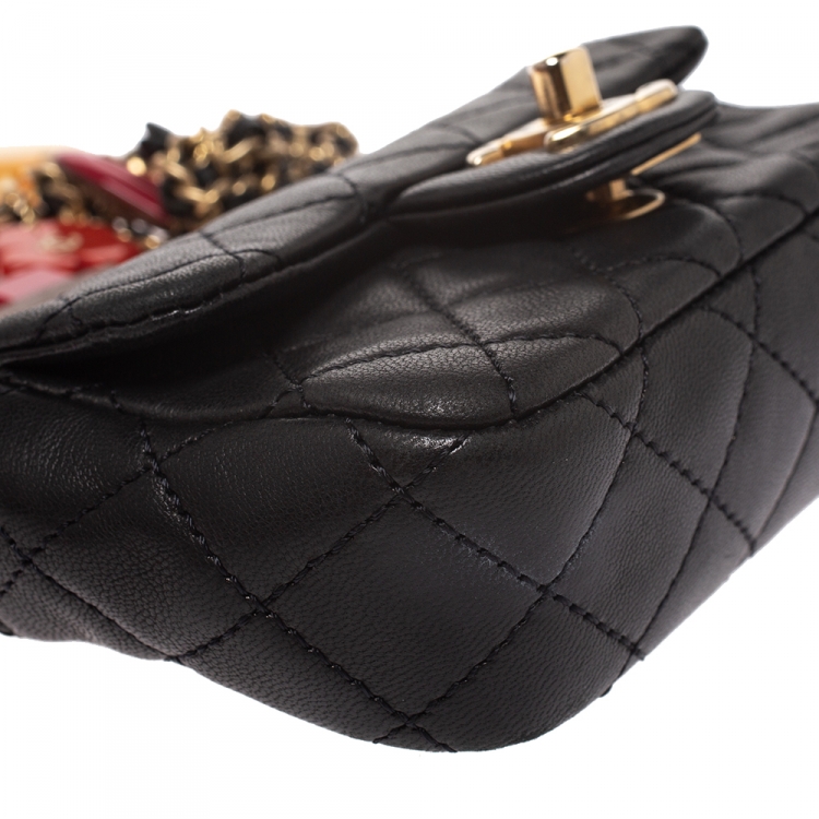 Pre Owned Chanel Black Quilted Leather Charms CC Mini Single Flap Bag