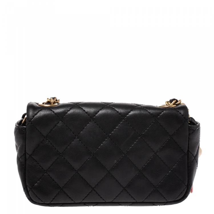 Pre Owned Chanel Black Quilted Leather Charms CC Mini Single Flap Bag