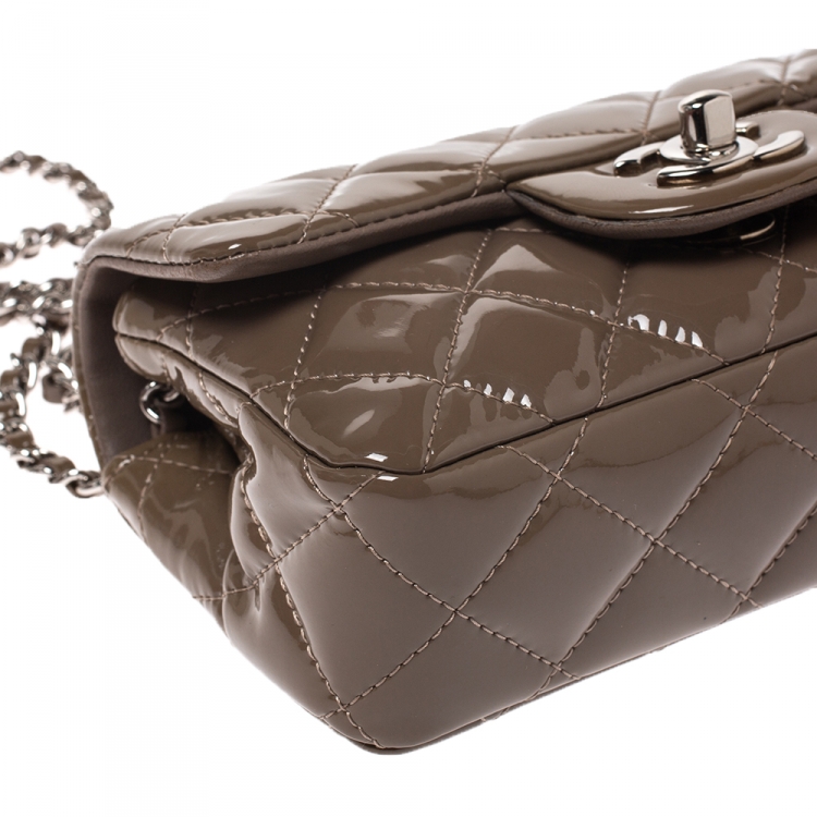 Pre Owned Chanel Brown Quilted Patent Leather New Mini Classic Flap Bag
