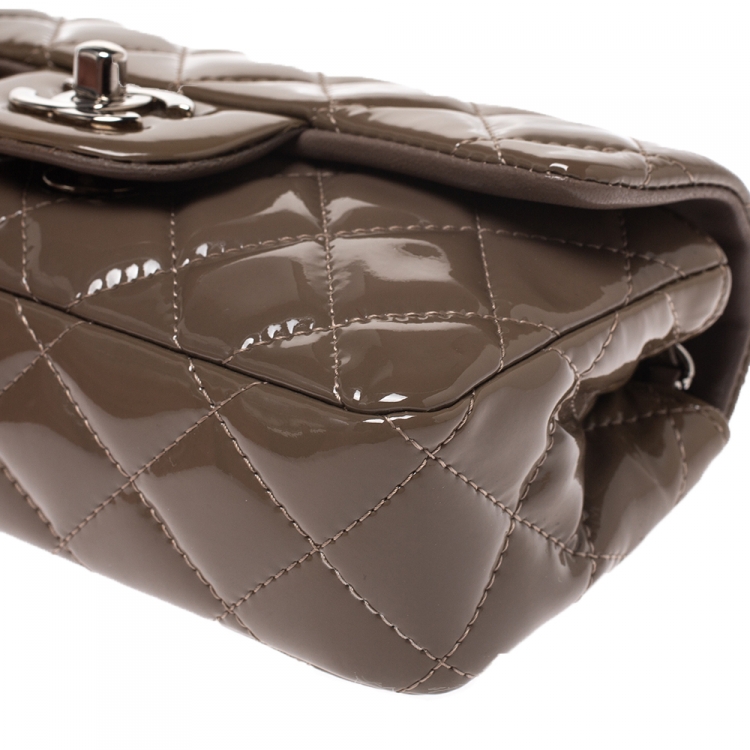 Pre Owned Chanel Brown Quilted Patent Leather New Mini Classic Flap Bag