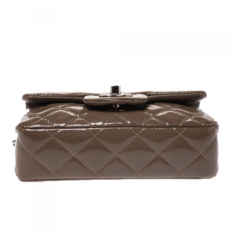 Pre Owned Chanel Brown Quilted Patent Leather New Mini Classic Flap Bag