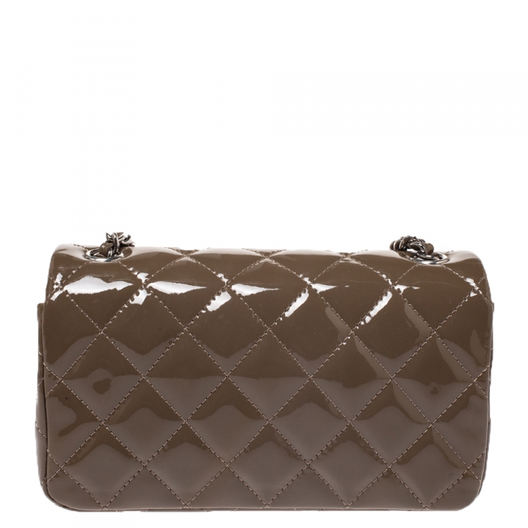 Pre Owned Chanel Brown Quilted Patent Leather New Mini Classic Flap Bag